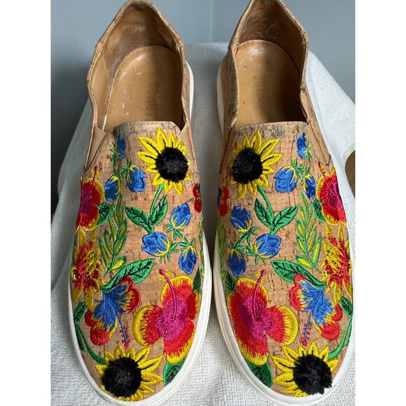SCHUTZ Shoes - SCHUTZ Fleurita Platform Sunflower Graffiti Slides Womens 7.5B‎ Boho Tropical